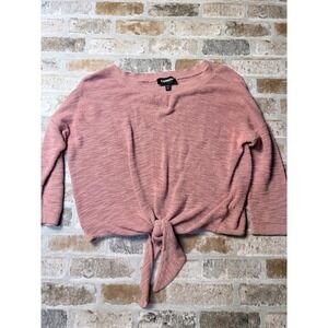 Express Womens Mauve Pink Tie Front Knit Sweater Top XS Slub Textured 3/4 Sleeve